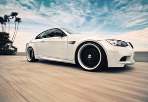 небо, Bmw, e92, бмв, облака, m3, скорость, белый, white