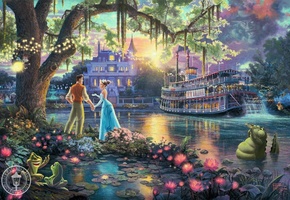 Thomas kinkade, the disney dreams collection, the princess and the frog, art, 50-th anniversary