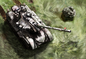 цветы, арт, след, танк, трава, Touhou, flower tank