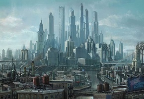 арт, будущее, мегаполис, город, Saints row the third, небоскребы