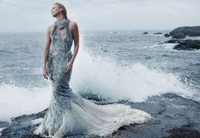 шарлиз терон, актриса, девушка, Charlize theron, море, платье