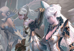 ii, крылья, девушки, lineage, оружие, 2, Арт, kamael