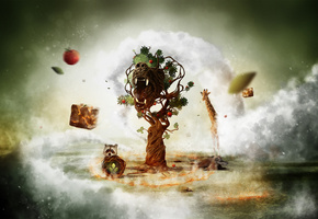 пасть, креатив, арт, тотем, фентези, Desctop, wallpaper, дерево