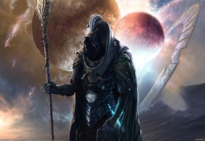 костюм, посох, кольца, Арт, sergey musin, планеты, человек