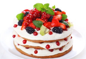 ежевика, киви, смородина, клубника, Тортик, ягоды