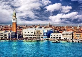 облака, вода, венеция, venice, италия, Italy, город, небо