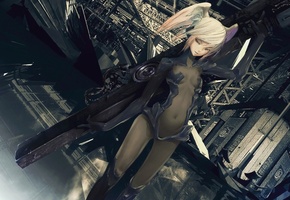 рисунок, девушка, оружие, Redjuice