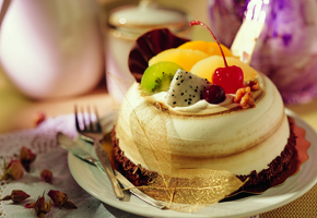 пирожное, Еда, вишня, киви