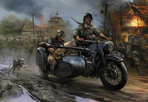 бмв, мотоцикл, собака, Немцы, вторжение, свинья