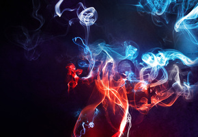 дым, красный, smoke, синий, Темный, пар, фон