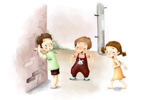 веселье, Рисунок, прятки, косички, шалости, смех, дети