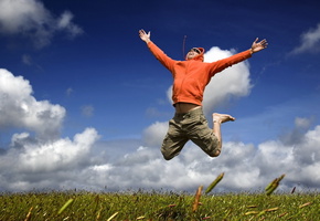 счастье, Настроение, полет, мужчина, прыжок, радость