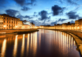 пиза, Italy, pisa, ночь, night, river arno, италия