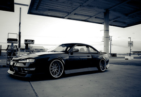 s14, silvia, Nissan, black, ниссан, чёрная, сильвия, бензозаправка