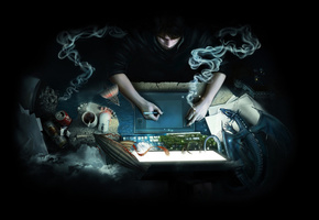 планшет, сигарета, Стол дизайнера, фантазия, компьютер