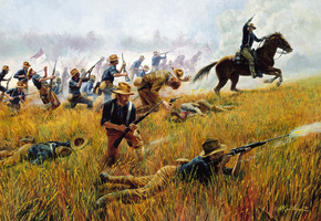 rough riders by mort kunstler, Кавбои, santiago, cuba, july 1, kettle hill