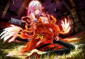 сидя, guilty crown, Арт, девушка, здание, jianren, yuzuriha inori, трава