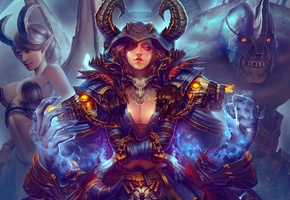 world of warcraft, haoyuan, Арт, демон, рога, крылья, девушка