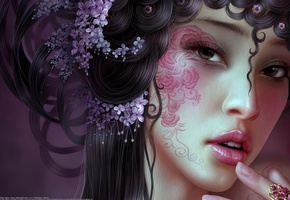 узор, девушка, Арт, лицо, тату, украшения, tang yuehui