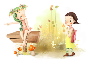 цветы, коса, лето, грибы, Рисунок, улыбки, девочки