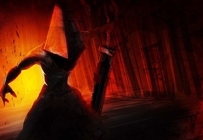 оружие, Silent hill, меч, шлем, рука, демон