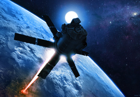 земля, планета, Арт, луч, лазер, орбита, космос, alexiuss