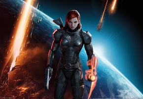 n 7, earth, red hair, Mass effect 3, green eyes, shepard, guns, armour, girl, game wallpapers