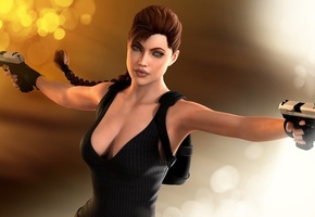 3d модель, девушка, tomb raider, пистолеты, lara croft, Angelina jolie