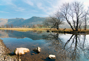 река, деревья, Природа, камни, весна, горы, холмы