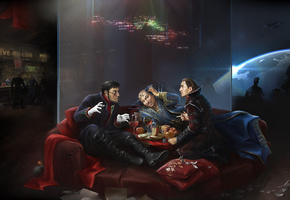 eve online, планета, the hunters at rest, Арт, отдых, космос, мужики