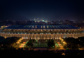 арена, ночь, Москва, огни