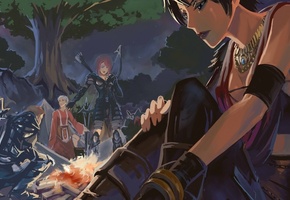 морриган, Dragon age, лилиана, origins, алистер, рисунок, лагерь