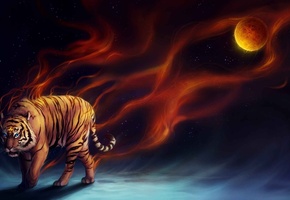 планета, тигр, огонь, sanguisgelidus, Арт