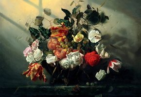 искусство, цветы, Натюрморт, фрукты, картина