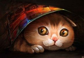 морда, ryuuka nagare, кошка, прячется, покрывало, Арт