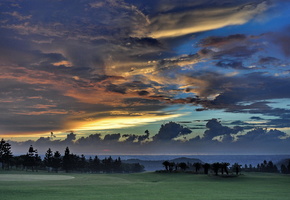 тайвань, деревья, облака, закат, Небо