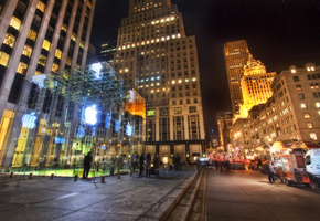fifth avenue, usa, manhattan, нью-йорк, nyc, apple store, New york, ночь