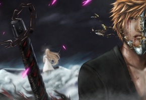 Bleach, меч, парень, рукоятка, девушка, inoue orihime, kurosaki ichigo