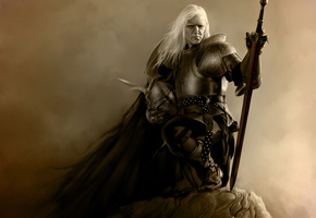 доспехи, меч, воин, скала, Эльрик, шлем, оружие, мужчина