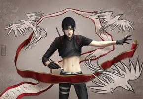 sai, Арт, naruto, птицы, свиток, zetsuai89, кисть