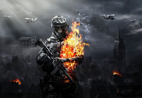 огонь, Battlefield 3 zombies, солдат, зомби