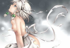 Девушка, взгляд, touhou, голубые глаза, бант, izayoi sakuya, ветер