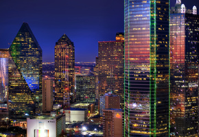 вечер, огни, здания, dallas, небоскрёбы, Даллас