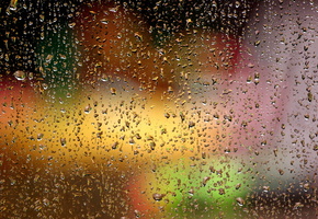 огни, блики, капельки, капли, стекло, Дождь