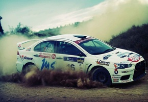 гравий, дрифт, поворот, Ралли, rally, lancer, mitsubishi, пыль