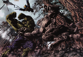 супер герои, hulk, росомаха, битва, marvel, wolverine, Comics, халк