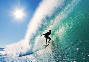 небо, Серфинг, волна, солнце