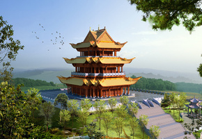 ступеньки, деревья, Япония, 3d, пагода, замок