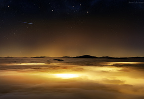 облака, небо, комета, звезды, Планета, поверхность