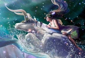 flight, dreams, stars, fantasy, Cg wallpapers, zodiac, yutaka kagaya, starry tales, taurus